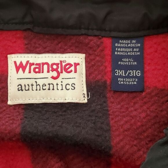 Wrangler Mens Sz 3XL Shirt Red Black Buffalo Plaid Shacket Fleece Jacket - Picture 3 of 7